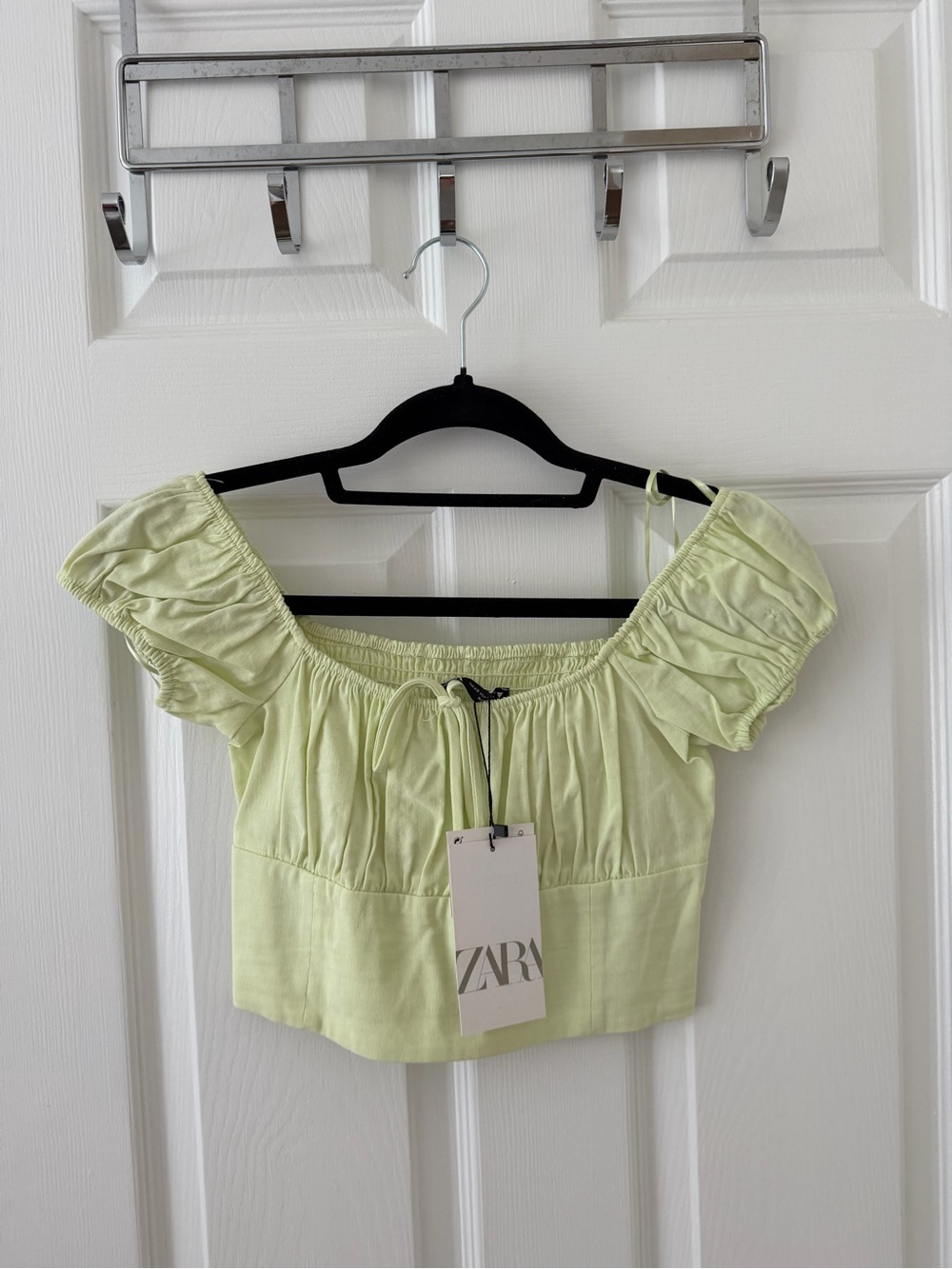 Zara Light Lime Green Off-Shoulder Crop Top